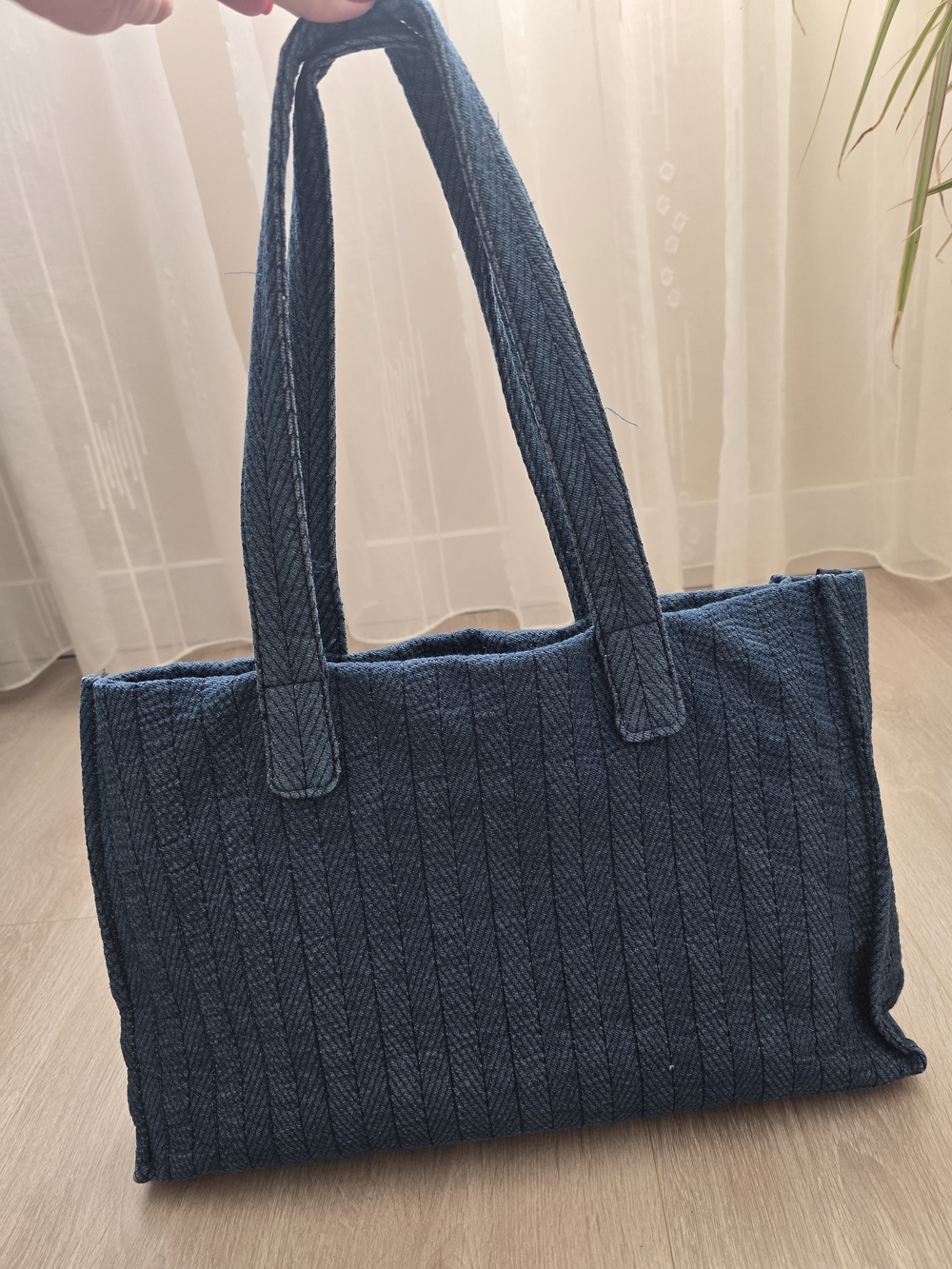 Zara Quilted Dark Blue Jeans Tote Bag Cotton